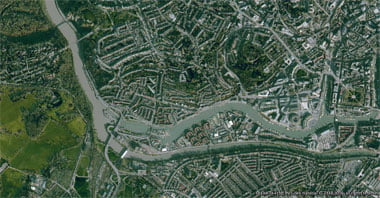 Satellite image of Bristol city centre