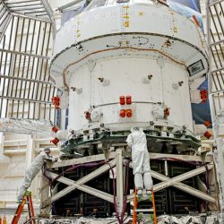 Orion Spacecraft for Artemis I prepared for thermal test at NASA's Plum Brook Station