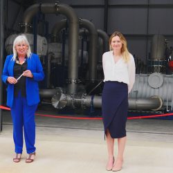 Science Minister Amanda Solloway opens the National Space Propulsion Test Facility (NSPTF), standing alongside Matthew Palmer (Nammo Space), Lucy Stock (Nammo Space), and Buckingham MP Greg Smith. (Copyright UK Space Agency).