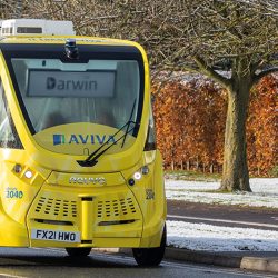 Autonomous shuttle at Harwell Science and Innovation Campus (credit Darwin / UK Space Agency)