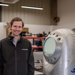 Archangel Lightworks CEO Richard Johanson with TERRA M deployable optical ground station